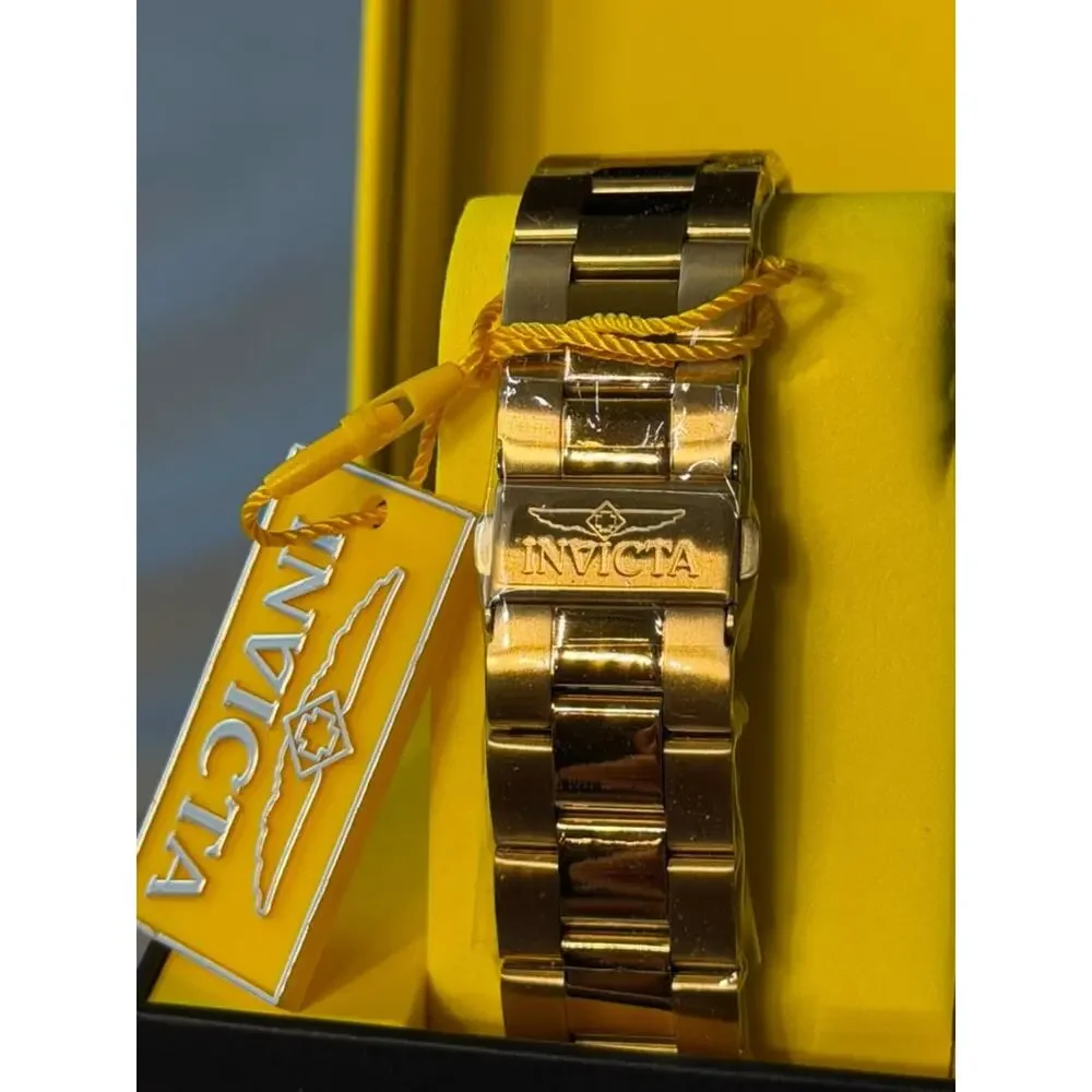 Invicta Men's Gold-Tone Watch Fluted Bezel Mother of Pearl Dial 50M Water Resist